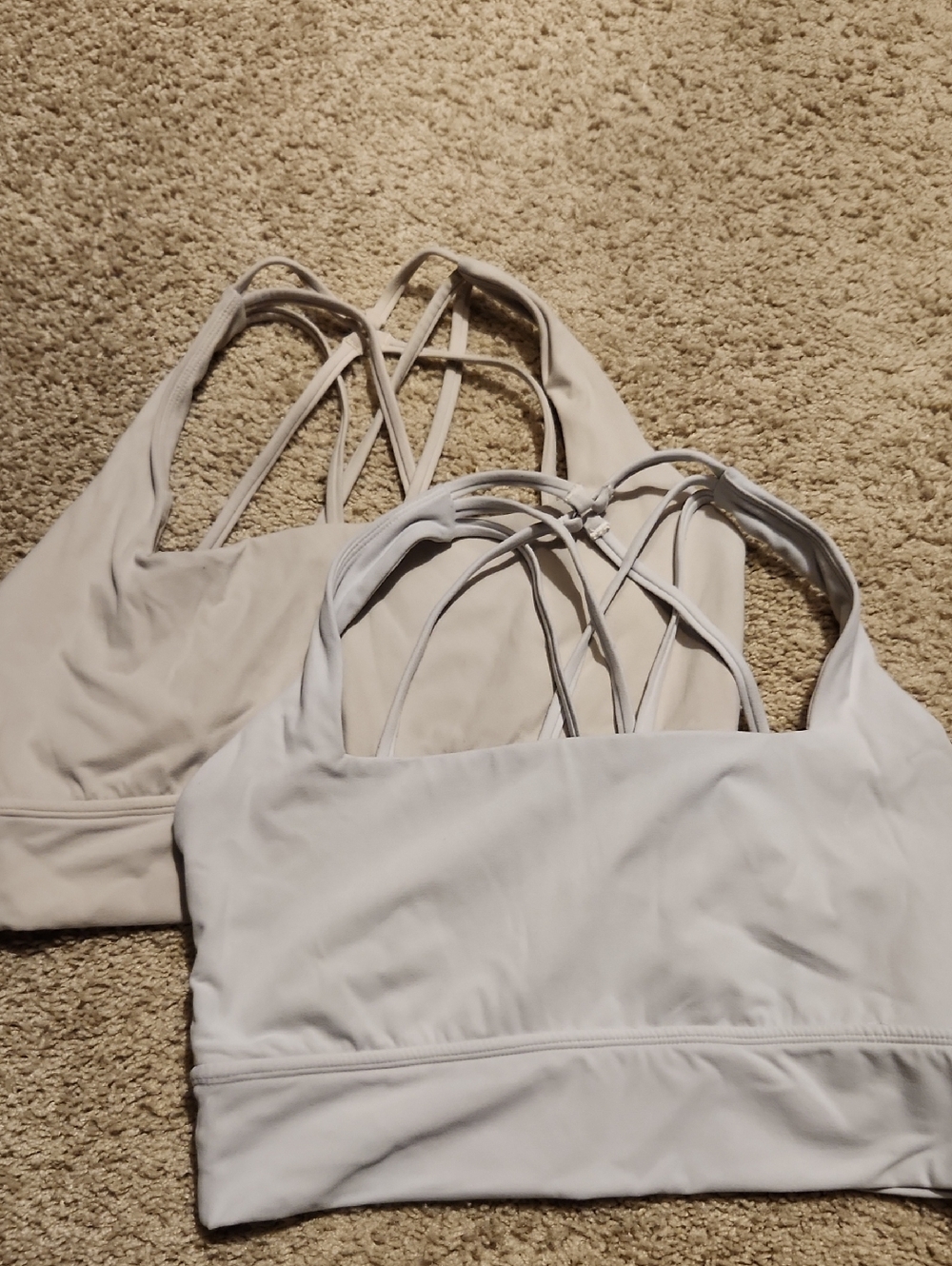 BuffBunny Strappy Back Sports Bras - White & Light Beige